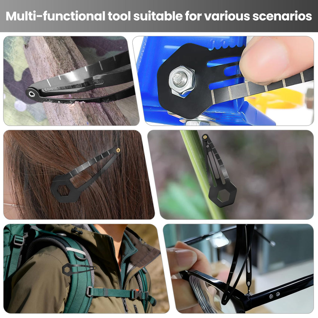 12-Pack Tactical Hair Clips - Mini Functional Snap Hair Clips - Hair Tie Cutter Tool - Small Barrettes for Women & Men It can open bottles, boxes, tighten glasses screws, cut cable ties, and more