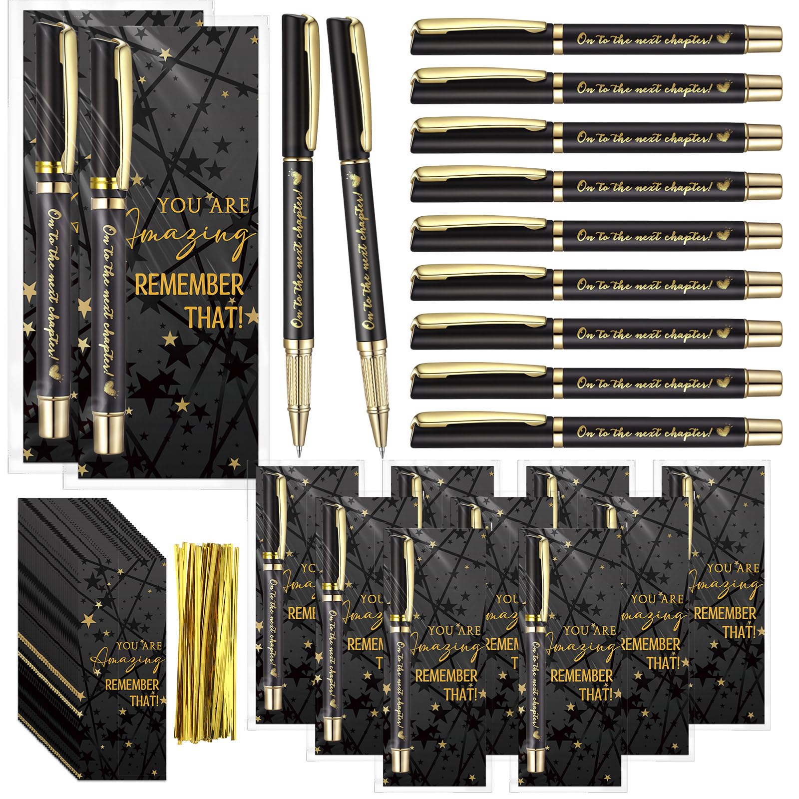 Sayglossy 90 Pcs Graduation Pen Gift Bulk Class of 2026 Party Favors 30 Ballpoint Pens 30 Inspirational Cards with 30 OPP Bags End of Year Gifts for College High School Students Graduation(Black)