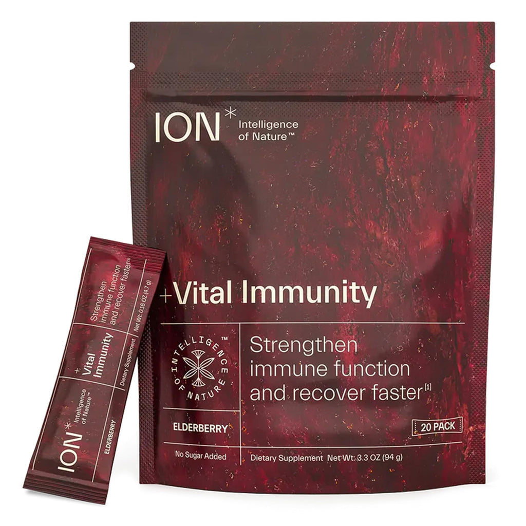 ION* Intelligence of Nature Vital Immunity Drink Mix - Immune Support with Vitamin C & Adaptogen Mushrooms, Daily Wellness Drink Packet Supplement, Travel Friendly - Elderberry Flavor, 20 Packets