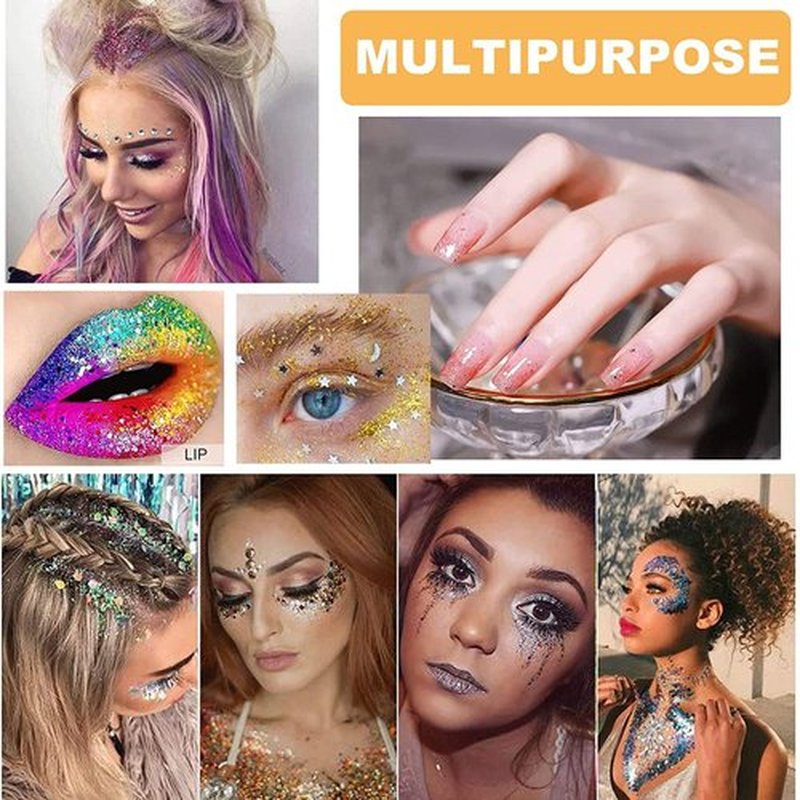 MAEPEOR Chunky Face Body Glitter Gel 19 Colors Mermaid Sequins Holographic Body Glitter Gel Long-Lasting Festival Makeup Glitter Paint for Face Body Hair Nails (30g, 10 Black)