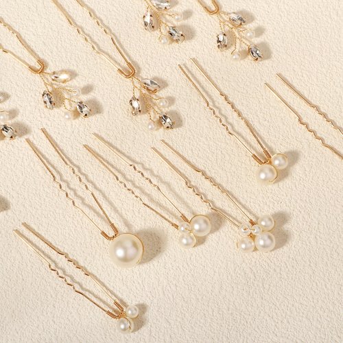18 Pieces Gold Hair Accessories For Women Pearl Crystal Bridal Hair Pins Rhinestone Wedding HairPieces for Bride Bridesmaids