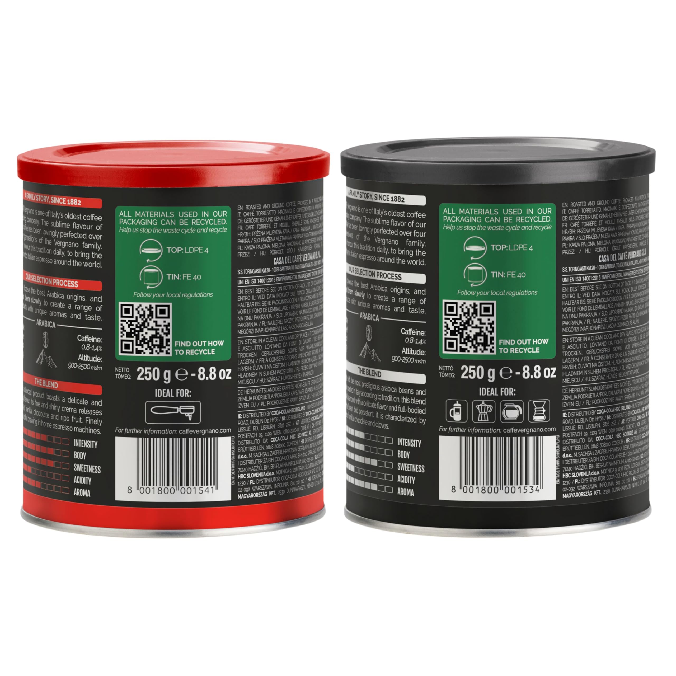 Caffe Vergnano Italian Ground Coffee Moka & Espresso Variety (2 Pack)