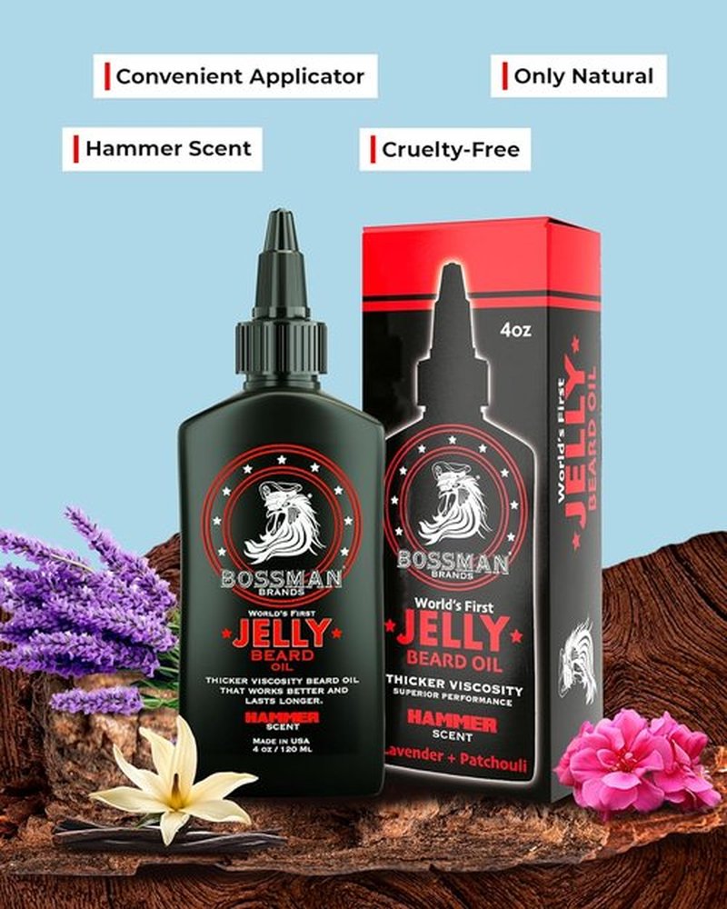 Bossman Jelly Beard Oil - Softens & Conditions with Natural Ingredients | 4 oz, Hammer Scent
