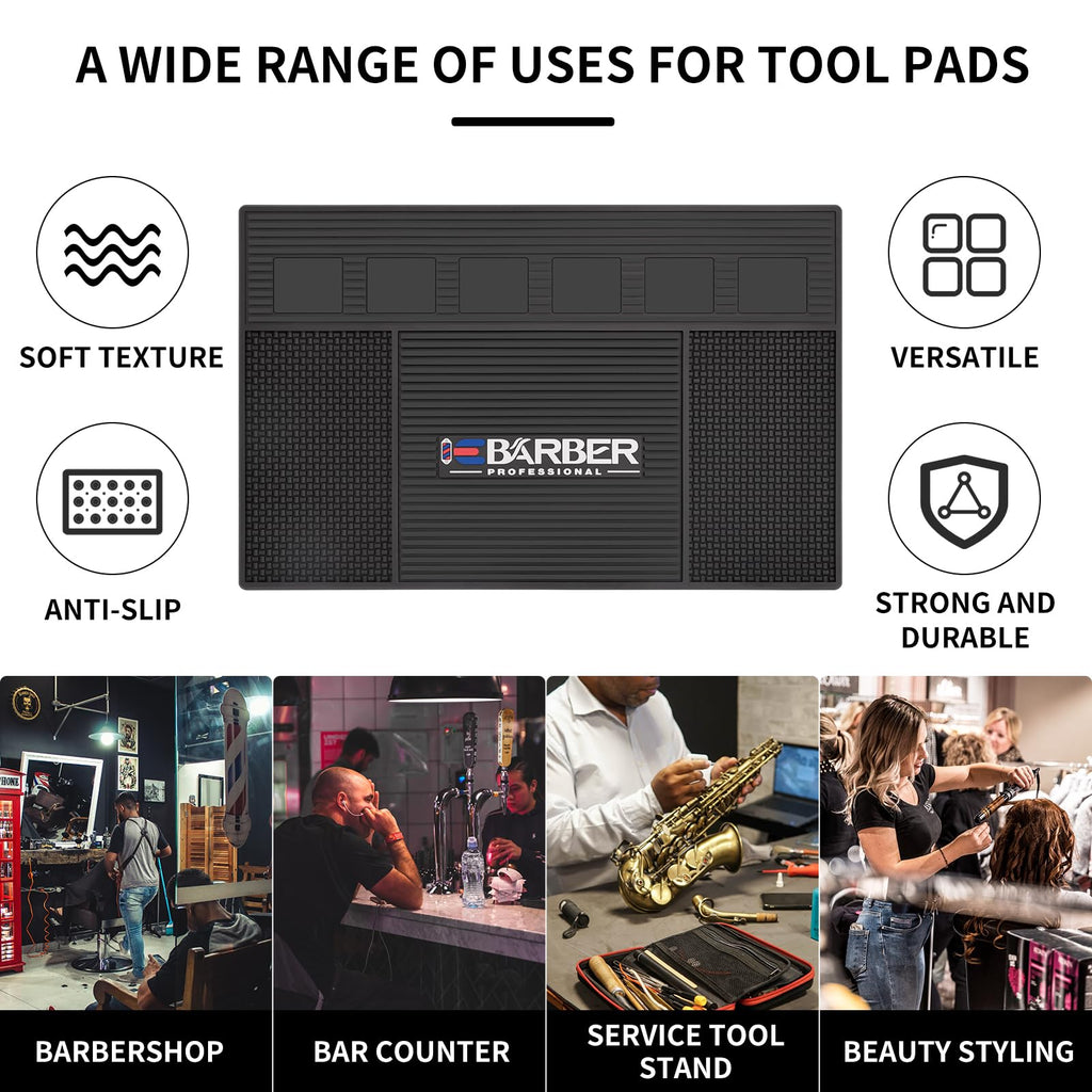 IEBARBER Magnetic Barber Mat for Station Barber Organizer Mat for Clipper Salon Station Tools with 6 Slots for Clippers Salon Barbershop Work Station Pads anti slip 19" X 12.5”-Black