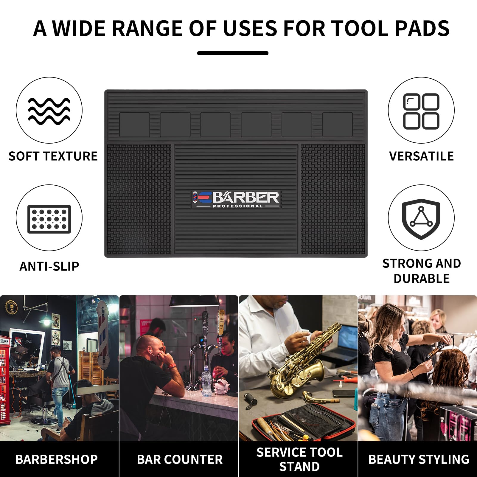 IEBARBER Magnetic Barber Mat for Station Barber Organizer Mat for Clipper Salon Station Tools with 6 Slots for Clippers Salon Barbershop Work Station Pads anti slip 19" X 12.5”-Black