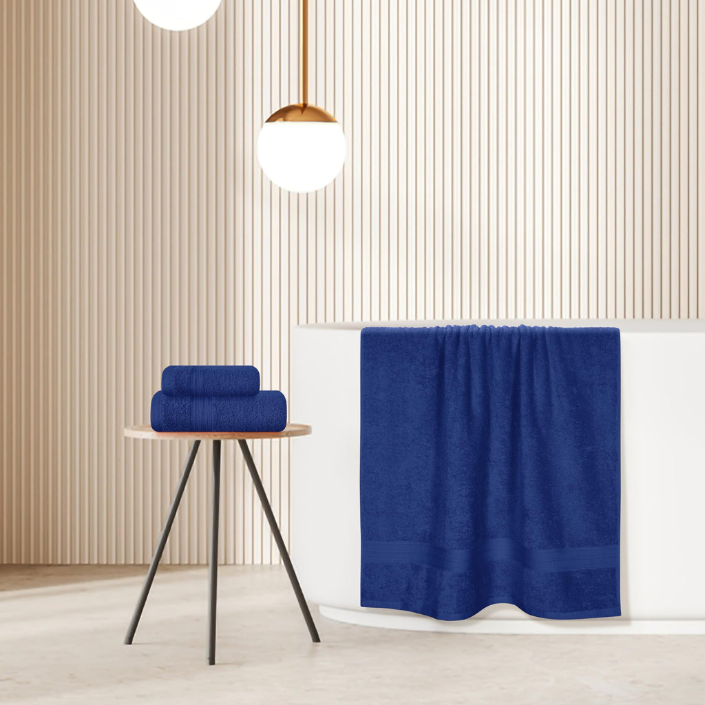 BOUTIQUO Ultra Soft 3 Pack Cotton Towel Set, Contains a Bath Towels 27x54 inch, a Hand Towels 16x24 inch & a Wash Coths 12x12 inch, Ideal Everyday use, Compact & Lightweight - Navy Blue