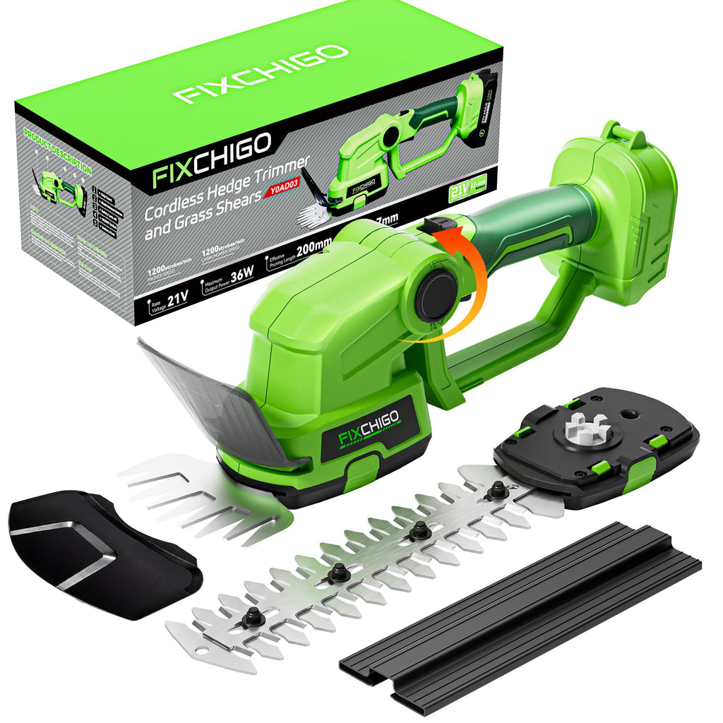 FIXCHIGO 21V Cordless Hedge Trimmer, 2 in 1 Handheld Bush Trimmer Compatible with MAKITA 21V Battery(Battery not Included), Electric Grass Shear for Garden Yard Lawn Care, Powerful & Lightweight