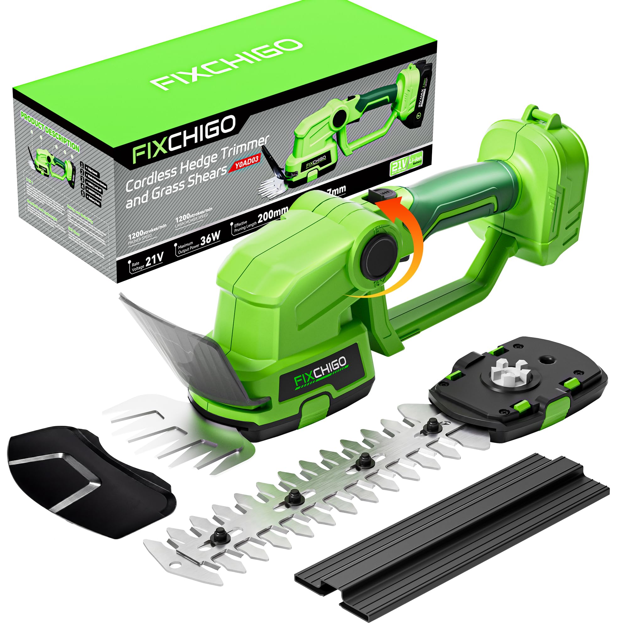 FIXCHIGO 21V Cordless Hedge Trimmer, 2 in 1 Handheld Bush Trimmer Compatible with MAKITA 21V Battery(Battery not Included), Electric Grass Shear for Garden Yard Lawn Care, Powerful & Lightweight