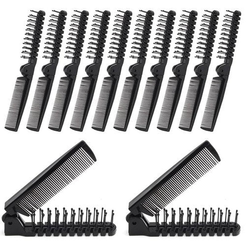 Skiennix Portable Travel Folding Hair Comb - Mini Pocket Brush with Double-Headed Anti-Static Design | 12 Pcs Black