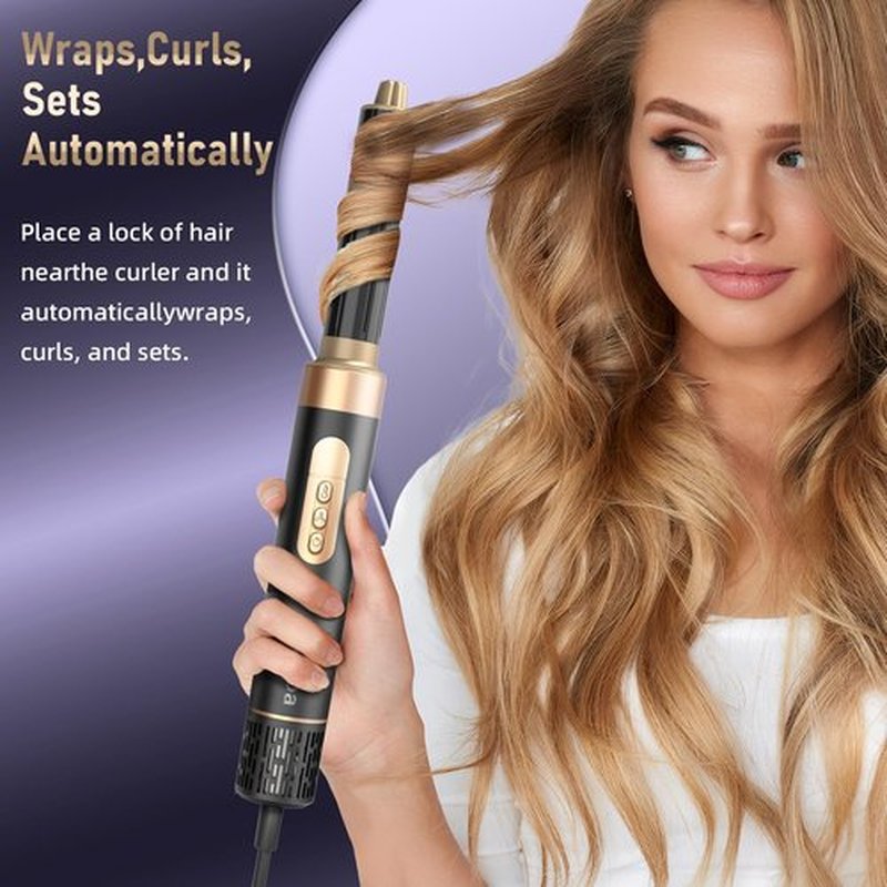 6 in 1 Hot Air Brush & Hair Dryer–High-Speed Hair Dryer Brush with Auto Wrap Curlers, Hot Air Styler Wrap Fast Drying & Frizz-Free Styling, No Heat Damage, Volumizing with Travel Bag.