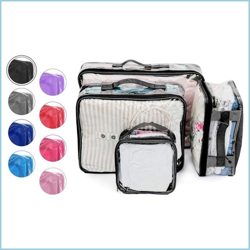 Clear Packing Cubes by [Brand Name] - Set of 4 Premium PVC Storage Bags for 7-10 Days of Clothes
