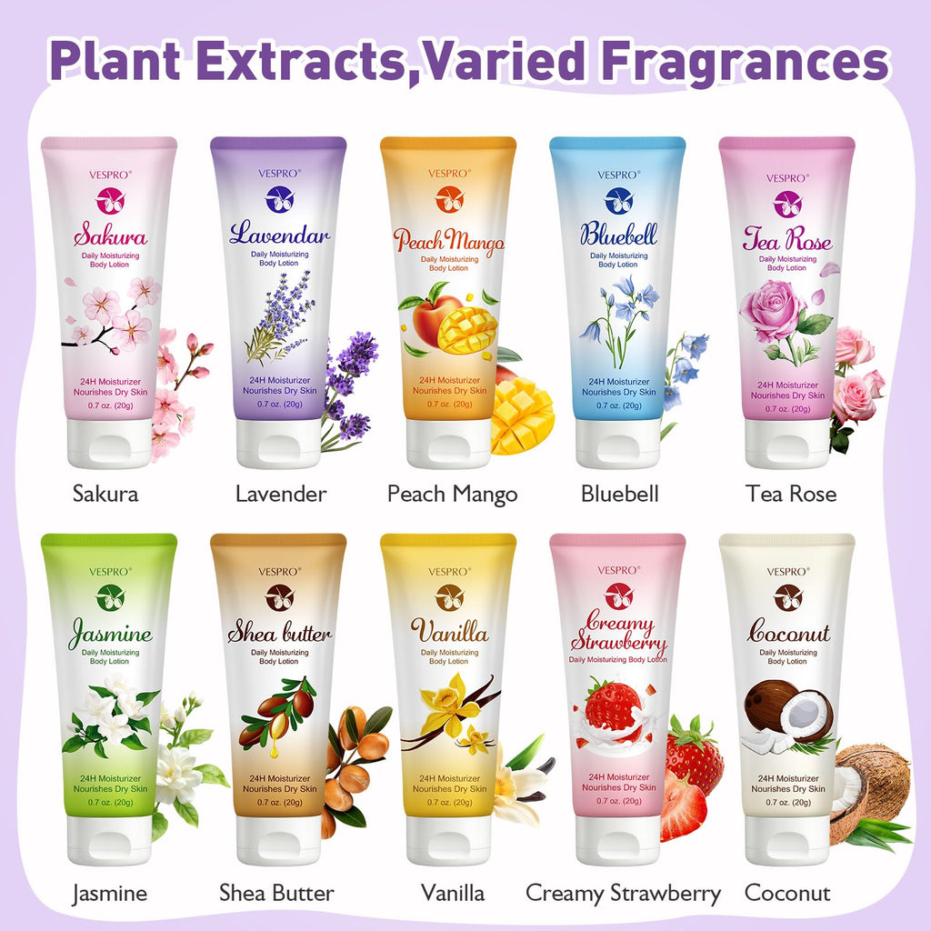 VESPRO 100 Pack Mini Body Lotion Gift Bulk for Dry Skin, Body Moisturizer Travel Lotion Bulk Gift for Women, Valentines Day Gifts Bulk Thank You Gifts, Spa Gifts, Teacher Gifts, Bulk Gifts for Women