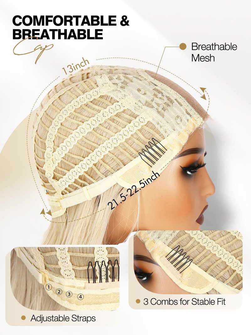 WIGER Mixed Blonde Long Wavy Wigs Middle Part Curly Wavy Layered Wig Glueless TALOS Synthetic Heat Resistant Fiber Wig for Women Cosplay Party Christmas