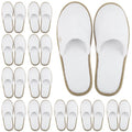 BERGMAN KELLY Spa Slippers, Closed Toe (Large, 12 Pairs, White + Cocoa Trim), Disposable Indoor Hotel Slippers for Men and Women, Fluffy Coral Fleece, Deluxe Padded Sole for Extra Comfort