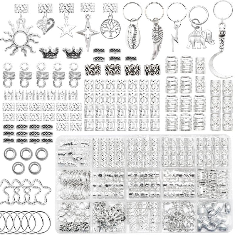 VENOFEN 219PCS Hair Jewelry for Braids Silver Shells Star Braid Clips Snake Loc Charms Metal Hair Cuffs Rings Braid Accessories Hair Decoration for Women