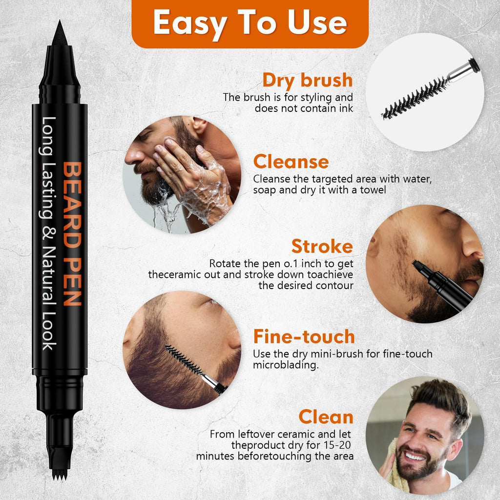 3-Pack Beard Pen Filler for Men, Waterproof & Sweat Proof