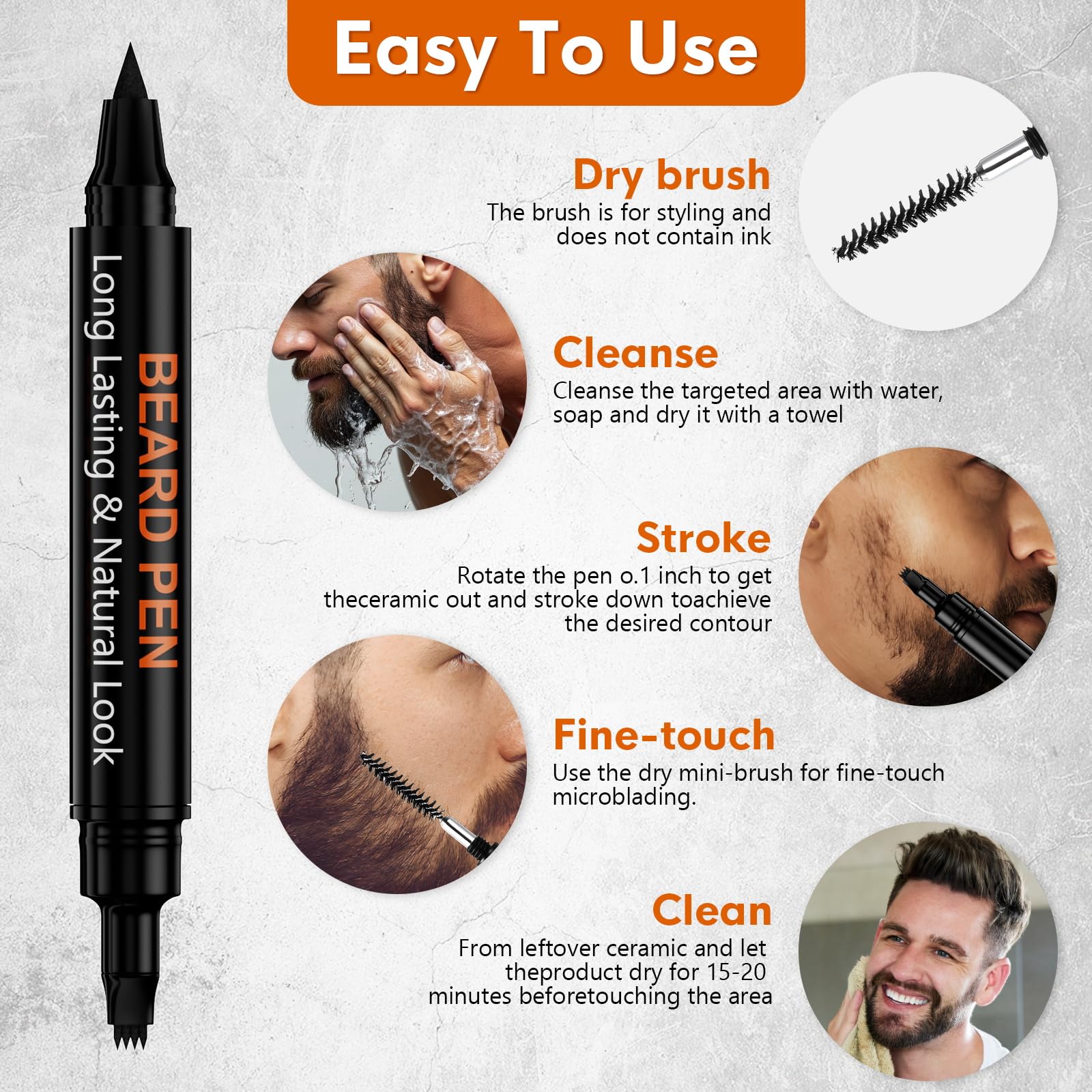 3-Pack Beard Pen Filler for Men, Waterproof & Sweat Proof