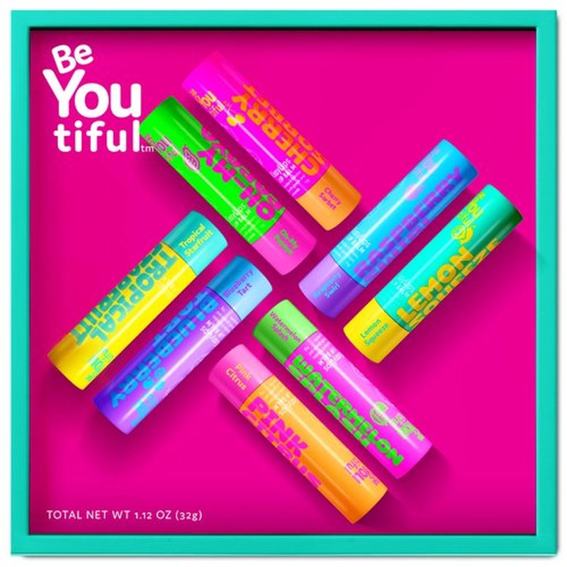 BeYoutiful Skincare Natural Lip Balm Set of 8 for Teens, Easter Basket Stuffers for Kids, Shea Butter & Vitamin E, 8 Fruity Flavors Gift Box for Kids Tweens Teens, Easter Gifts