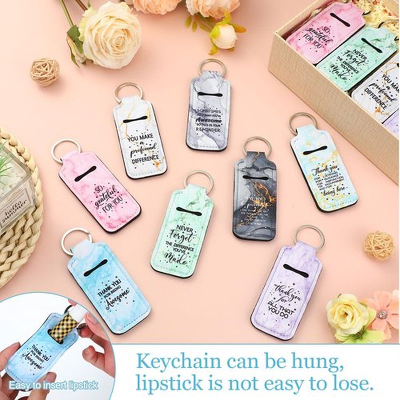 Ecation 72 Pcs Lipstick Holder Bulk Lipstick Holder Keychain Thank You Inspirational Lip Gloss Pouch Portable(Marble Colors)