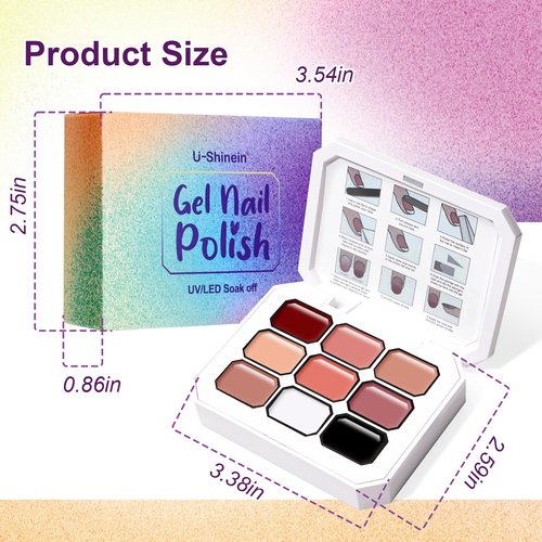 U-Shinein Gradient Gel Nail Set, 9 Nude Pink Color for Ombre White＆Black Nail Polish Platte Kit with 14* Nail Art Tools, Pigmented Pat Painting Gel French Manicure No-wipe DIY Art Home Salon