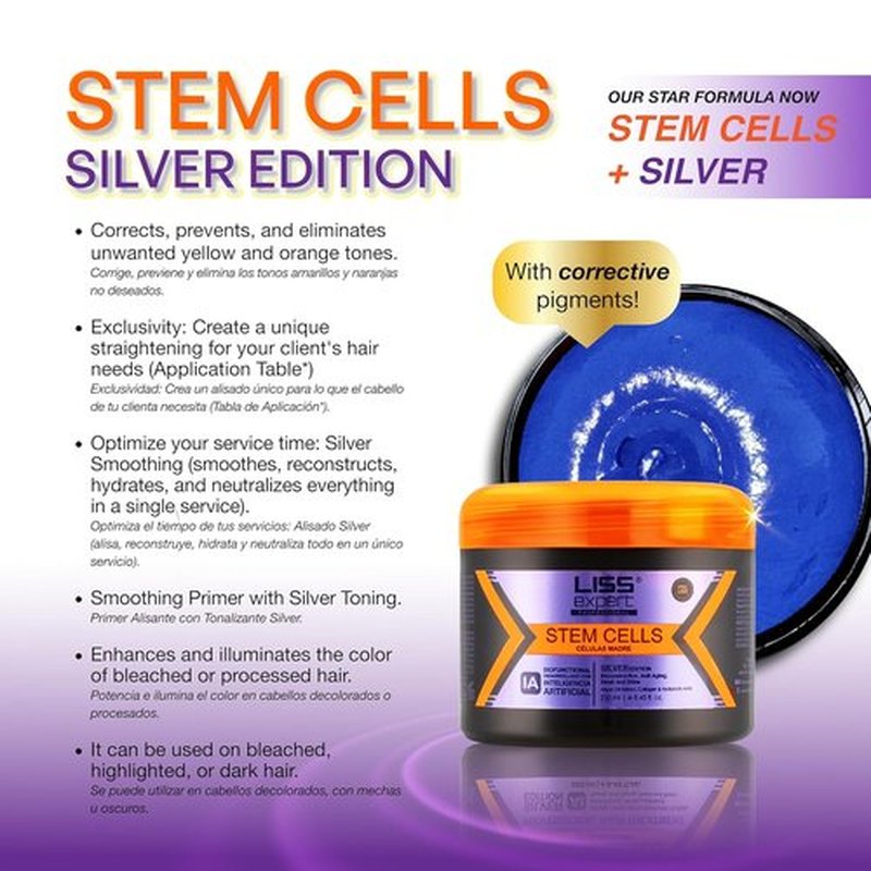 Liss Expert Stem Cells Hair Treatment - Silver Edition with AI Formula for Blondes & Gray Hair | 8.45 oz Each