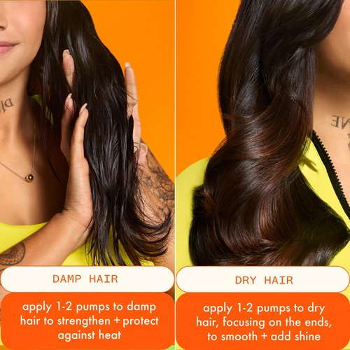 amika superfruit star lightweight hair styling + heat defense oil, 1.7oz | heat protection, strengthen + reduce breakage, smooth frizz, add glossy shine