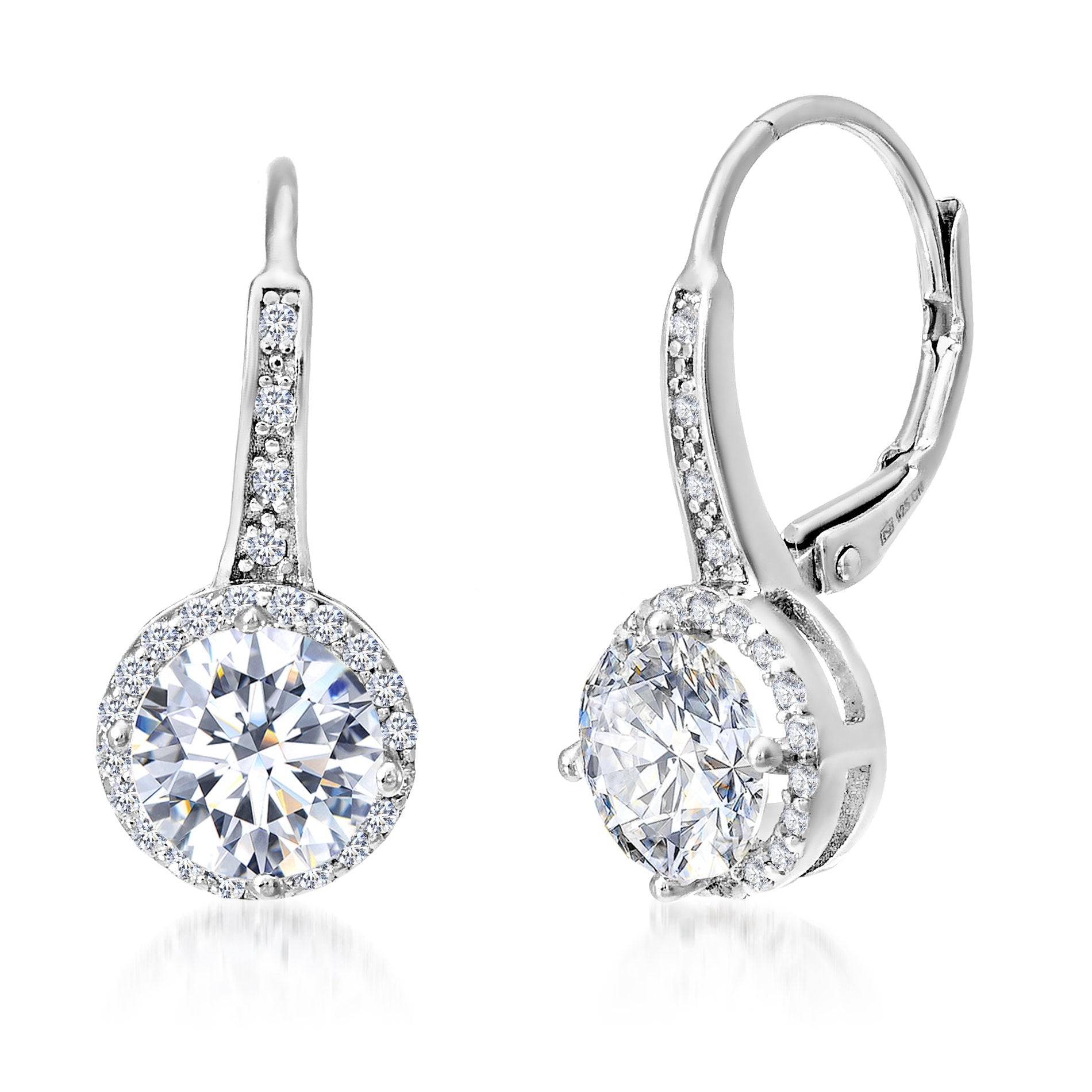 Mia Sarine 925 Sterling Silver Cubic Zirconia Halo Lever Back Dangle Bridal Earrings for Women