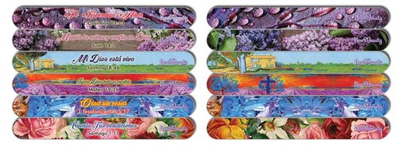 Spanish Christian Emery Board - Faith Hope Love (12-Pack) - Professional Nail File Set - 150/150 Grit - Stocking Stuffers Premium Quality Gift Ideas for Women and Men