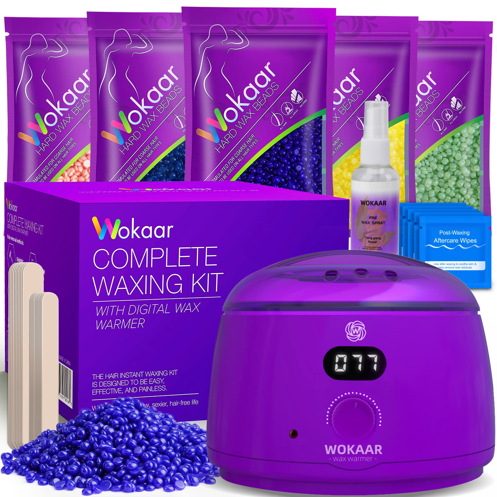 Wokaar Full Body Waxing Kit for Women Men, NEW 17.6 oz Wax Beads,Gentle, Hypoallergenic,Per Month Wax Kit for Sensitive, Combination Skin - Wax Warmer For Hair Removal, Easy To Use