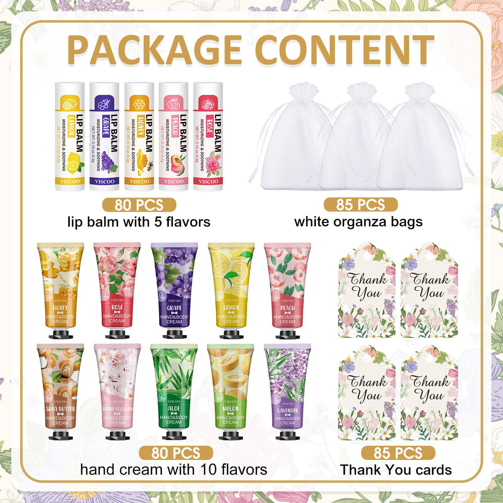 VISCOO 80 Pack Bulk Lip Balm and Hand Cream Set, Teacher Appreciation Gifts/Graduation Gifts, Nurses Week Gift, Thank You Bridal Wedding Favors for Guests, Small Gift for Women Birthday