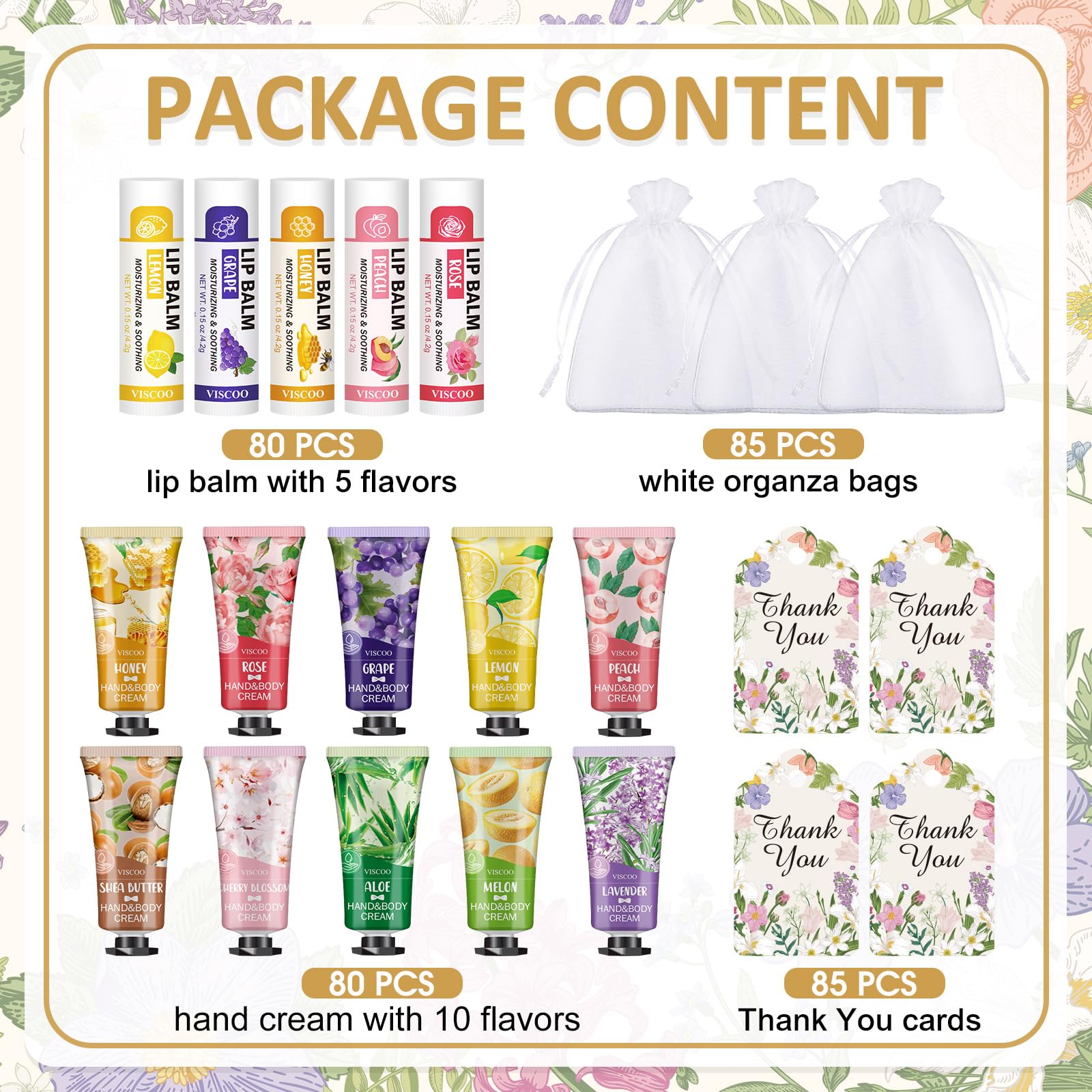 VISCOO 80 Pack Bulk Lip Balm and Hand Cream Set, Teacher Appreciation Gifts/Graduation Gifts, Nurses Week Gift, Thank You Bridal Wedding Favors for Guests, Small Gift for Women Birthday