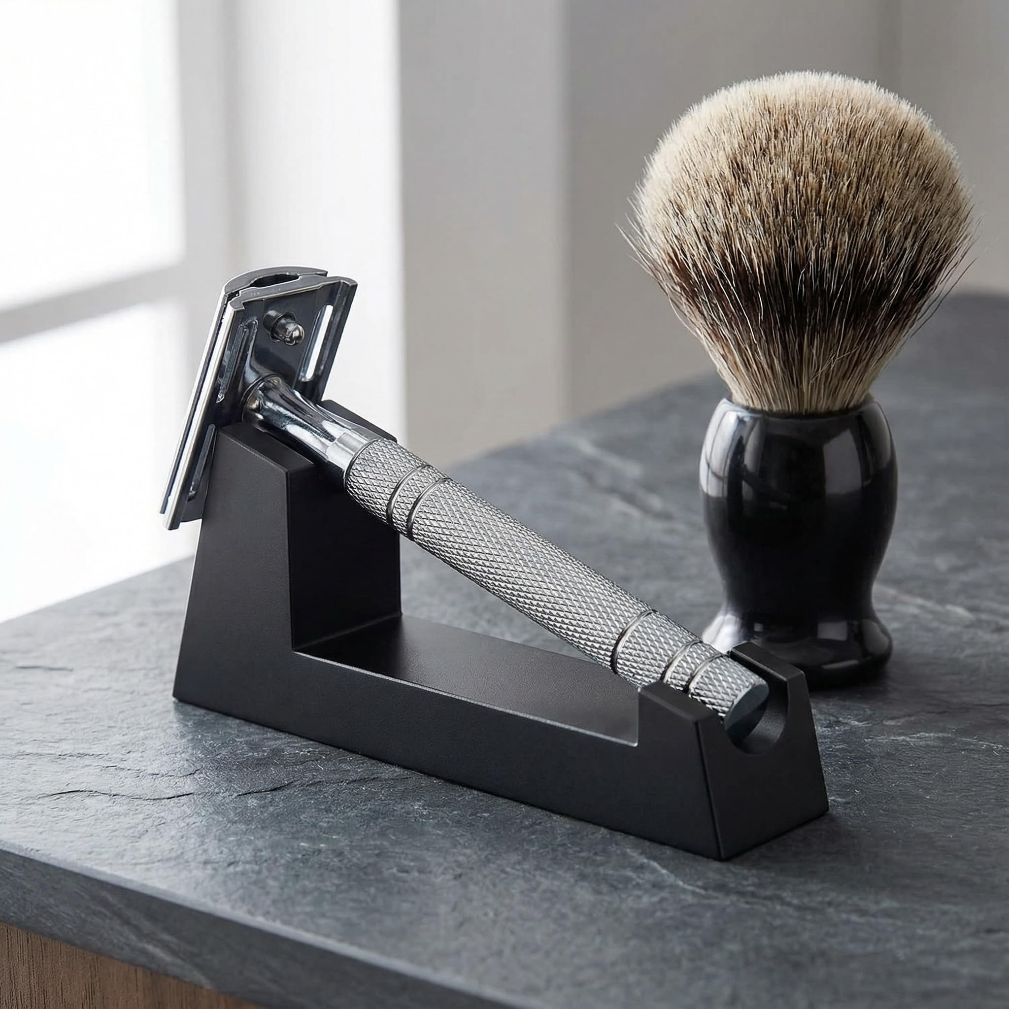 Aluminum Alloy Razor Stand, Safety Aluminum Men's Shaving Stand Black for Bathroom Countertops, Compatible with Henson AL13, AL13-M and Ti22, Anti-Rust and Durable