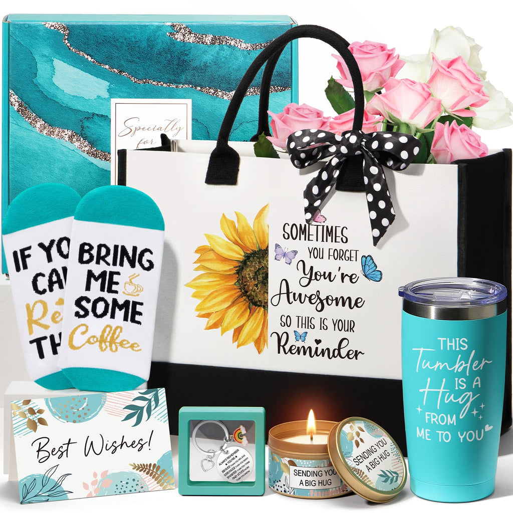 Birthday Gifts for Women Friendship, Self Care Package for Women Inspirational Get Well Soon Gift Basket Mothers Day Thinking of You Gift for Mom Her Friend Sister Wife Coworker w/ Canvas Tote Bag
