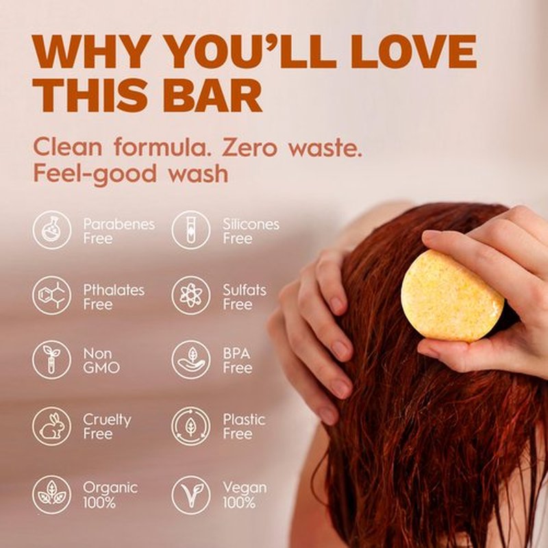MADE IN USA Organic Ginger Hair Growth Solid Shampoo Bar for Regrowth Hair | GINGER ROOT, CAMELINA OIL, TURMERIC, LEMONGRASS | Anti Hair Loss Shampoo, Anti-Dandruff and Anti-Itching