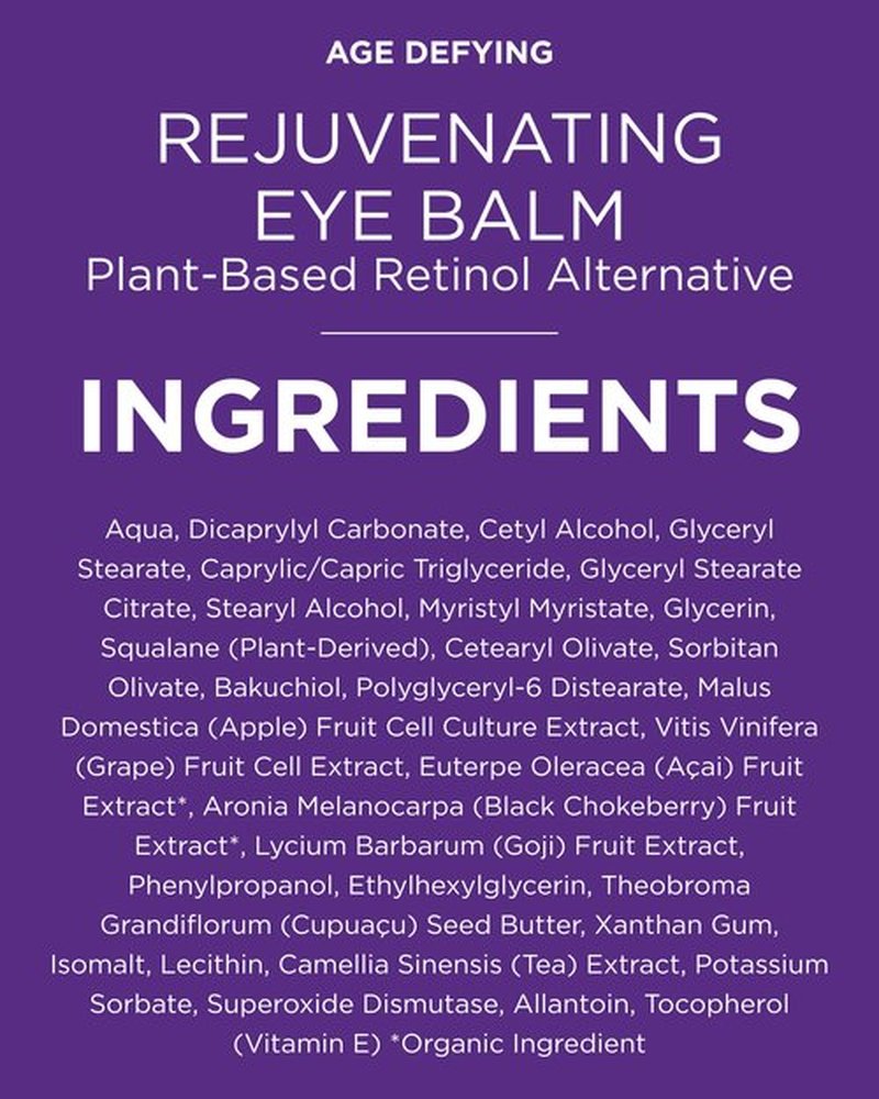 Andalou Naturals Age Defying Rejuvenating Eye Balm - Plant-Based Retinol Alternative - Gentle, Hydrating Eye Cream With Bakuchiol to Help Reduce Appearance of Wrinkles - 0.45 Oz