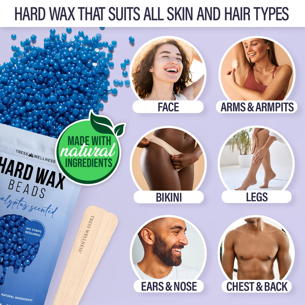 Tress Wellness Award Winning Waxing Kit for Sensitive Skin – Safe for Face & Skin, Easy to Use – At-Home Kit for Face, Bikini, Brazilian & Full Body - Digital Display, Purple