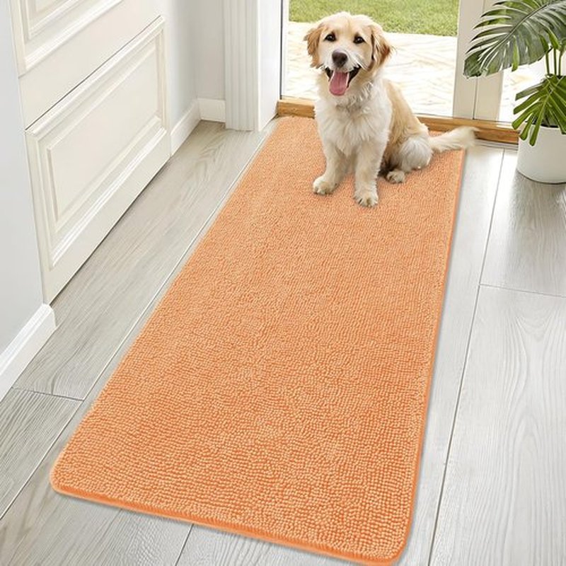 OLANLY Dog Door Mat - Absorbent Non-Slip Chenille Mat for Muddy Paws | 70x32, Quick Dry, Orange