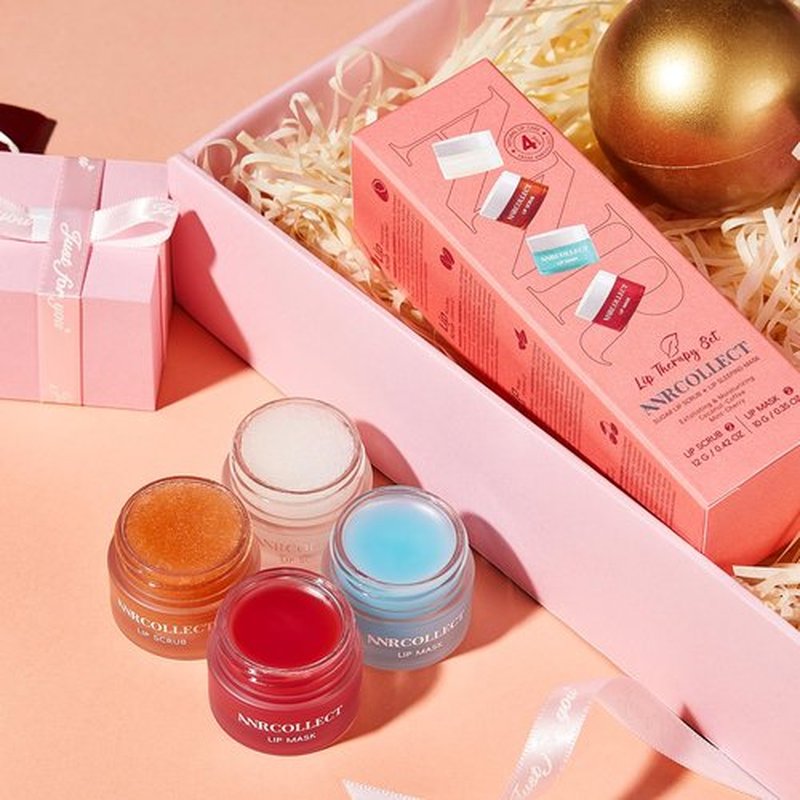 ANRCOLLECT Lip Scrub and Lip Mask Set- Lip Treatment Care Kit with 2 Lip Exfoliator Scrub & 2 Lip Butter Mask, Intense Hydration Set for Dry Chapped Cracked Lips (4 Pack), Valentines Day Gifts