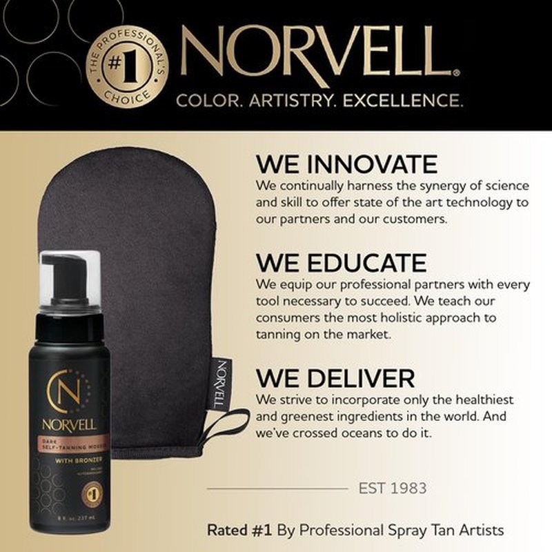 Norvell Sunless Dark Self Tanner Mousse with Mitt, 8 Fl Oz + Streak Free Tanning Applicator Mitt - Instant Natural Looking Bronzing Glow