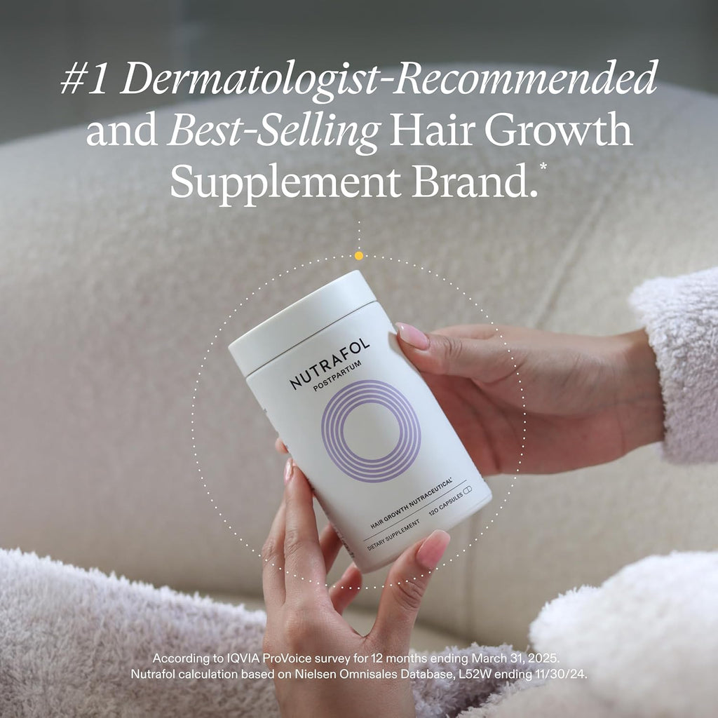 Nutrafol Postpartum Hair Growth Supplements - Clinically Tested for Thicker Hair | 2-Month Supply (Pack of 2)