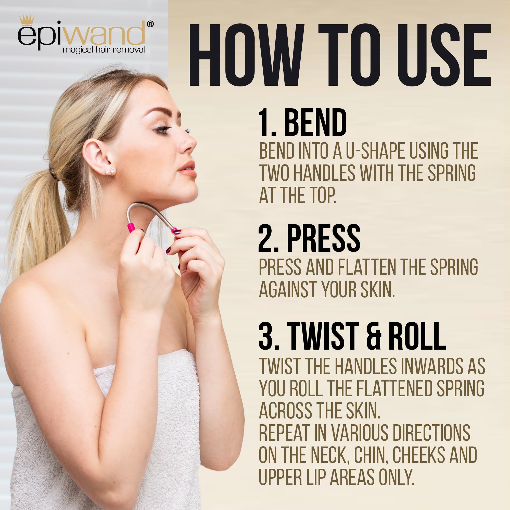 Epiwand Facial Hair Remover Spring Threading Tool - Our Women’s Facial Epilator Coil Removes Peach Fuzz, Chin, Cheek, Neck, Mustache and Upper Lip Hair Quickly - How to Use Instructions in Box.