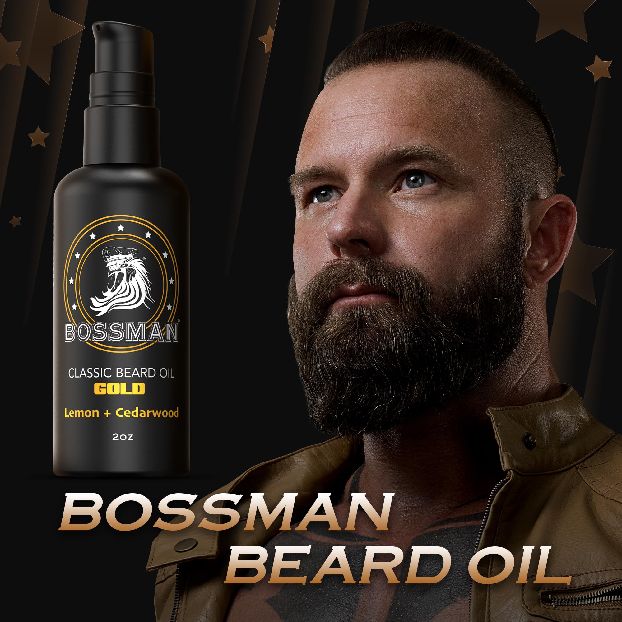 Bossman Organic Mustache & Beard Oil for Men, 2 oz – Natural Beard Moisturizer with Jojoba, Argan & Avocado Oils (Gold Scent)