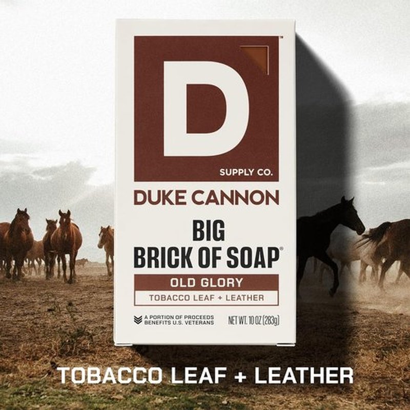 Duke Cannon Big Brick of Soap - Old Glory | 10oz Triple-Milled Bar for Men | Long-Lasting Leather & Tobacco Scent | Natural Oils | Supports U.S. Veterans