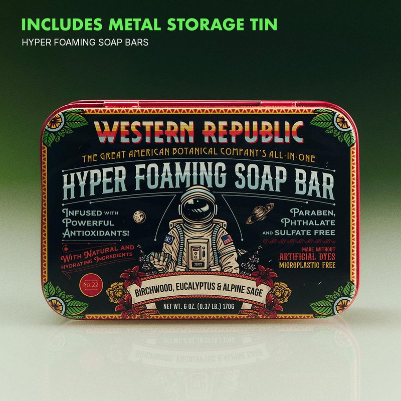 Western Republic Hyper Foaming Soap Bar | Birchwood, Eucalyptus & Alpine Sage and Tropic Rum & Nautical Sea Salt | Hydrating & Anti-Aging Ingredients | (2 Pack) | Made in USA
