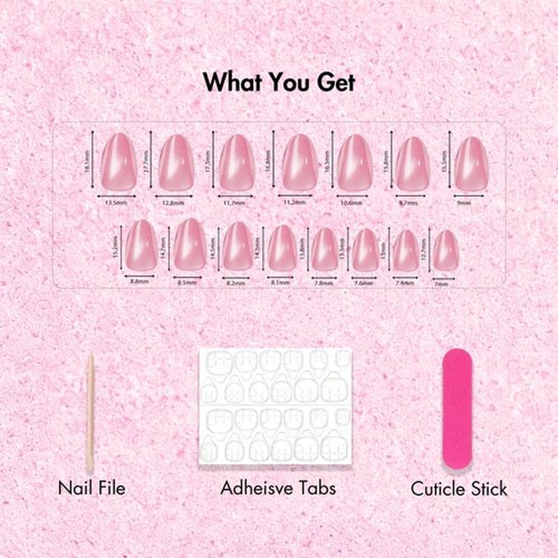 KXAMELIE Cat Eye Press on Nails Short Oval, Baby Pink Black Fake Nails with a Chrome Sparkle Finish, Glitter Gel Glue on Nails Press Ons Short, Cute Design, 30 Pcs 15 Sizes Reusable Thick Nail Set