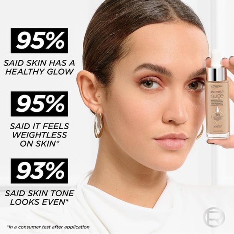L'Oreal Paris True Match Nude Hyaluronic Tinted Serum Foundation - Lightweight Hydration, Very Light 0.5-2, 1 fl. oz.