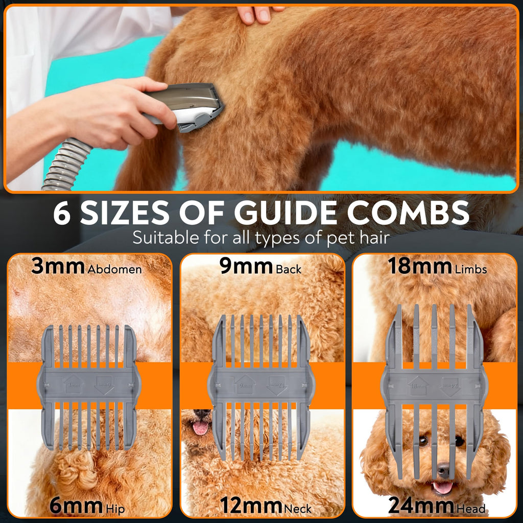 ExcegBot Pet Grooming Vacuum for Dogs & Cats, 12kPa Strong Suction, ≤50dB Quiet, 2L Dust Cup, 5-in-1 Grooming Kit with Ceramic Clippers, 6 Guide Combs, Vacuum for Shedding & Long-Haired Breeds