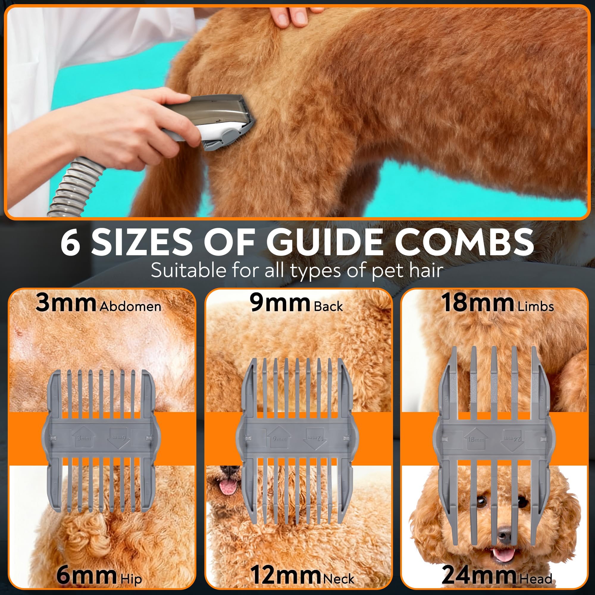 ExcegBot Pet Grooming Vacuum for Dogs & Cats, 12kPa Strong Suction, ≤50dB Quiet, 2L Dust Cup, 5-in-1 Grooming Kit with Ceramic Clippers, 6 Guide Combs, Vacuum for Shedding & Long-Haired Breeds