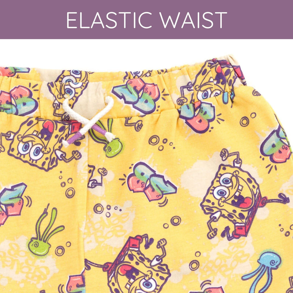 SPONGEBOB SQUAREPANTS Big Girls T-Shirt and French Terry Shorts Outfit Set Graffiti Beige/Yellow 10-12