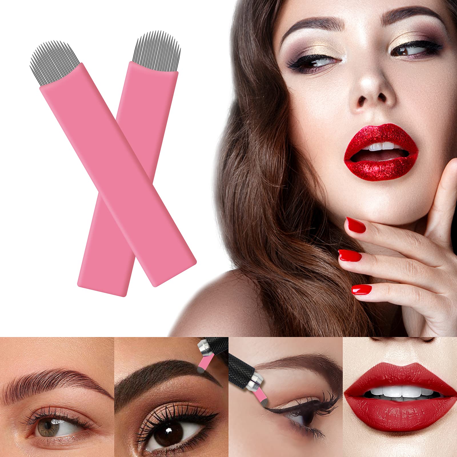 50 pcs Pink Disposable Microblading Blade NANO U18 Microblades 0.15mm Nano Needles Perfect for Hair Strokes Eyebrow Thinnest needles in Market (18U)